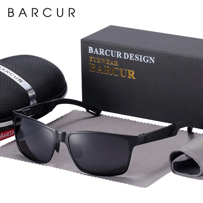 Óculos de Sol Masculino BARCUR – Polarizado, UV400, Alumínio e Magnésio, Estilo Retangular Esportivo de Luxo