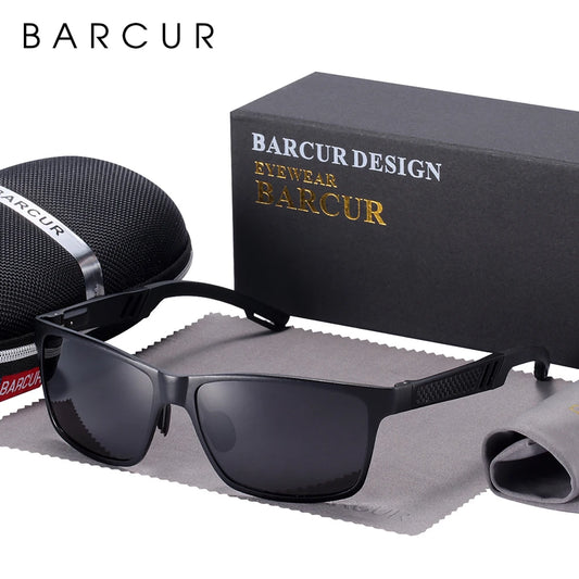 Óculos de Sol Masculino BARCUR – Polarizado, UV400, Alumínio e Magnésio, Estilo Retangular Esportivo de Luxo