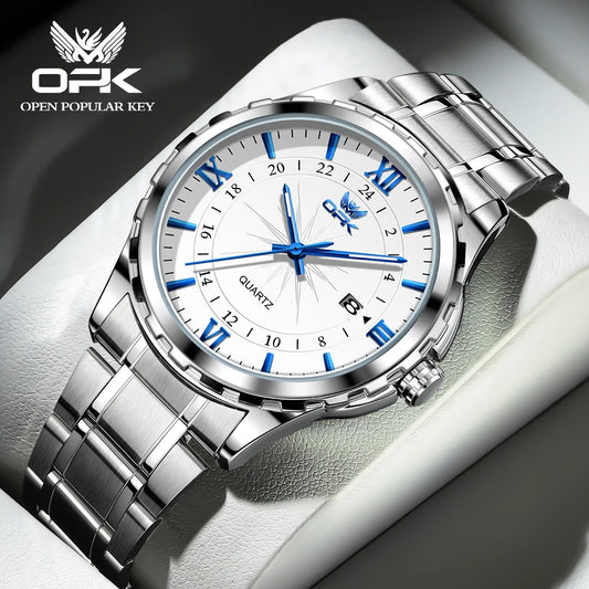 Relógio Masculino OPK 6003 – Quartz com Pulseira de Aço Inoxidável e Calendário Duplo