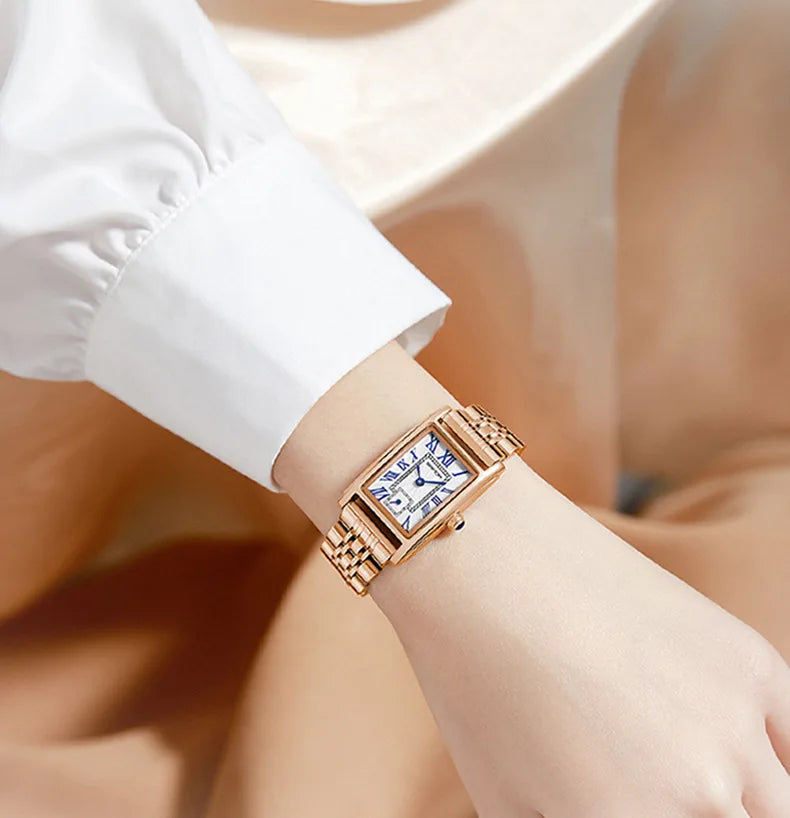 Relógio Feminino SANDA 1116 – Design Elegante com Mostrador Retangular e Pulseira de Couro (Tendência 2026)