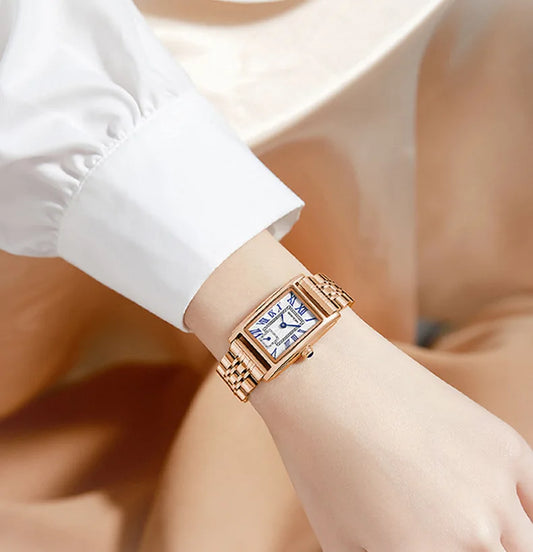 Relógio Feminino SANDA 1116 – Design Elegante com Mostrador Retangular e Pulseira de Couro (Tendência 2026)