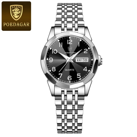 Relógio Feminino POEDAGAR Original – Quartzo em Aço Inoxidável, à Prova d’Água e Fashion
