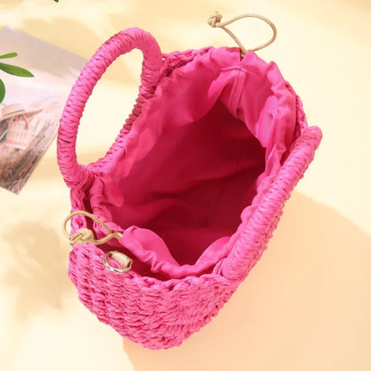 Bolsa de Praia Feminina em Palha Trançada – Formato Meia-Lua com Grande Capacidade e Estilo Verão