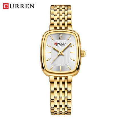 Relógio Feminino CURREN Quartz – Fashion em Aço Inoxidável com Design Retangular e Resistente à Água