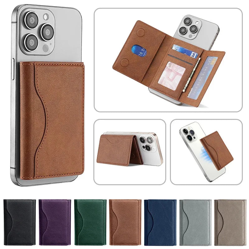 Trifold Magnetic PhonCarteira Magnética Trifold para iPhone – Porta-Cartões em Couro PU com MagSafe e Suportee Wallet PU Leather Card Bag Magsafe Card Holder Wallet for Apple IPhone 16 15 12 13 14 Pro Max Plus Mini