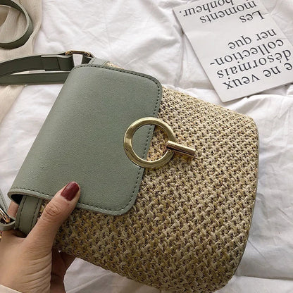 Bolsa Feminina de Palha para Praia 2026 – Estilo Coreano Bucket Crossbody Versátil