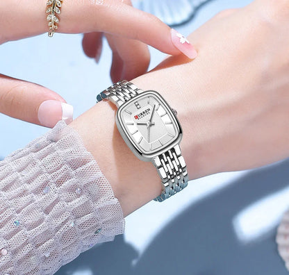 Relógio Feminino CURREN Quartz – Fashion em Aço Inoxidável com Design Retangular e Resistente à Água