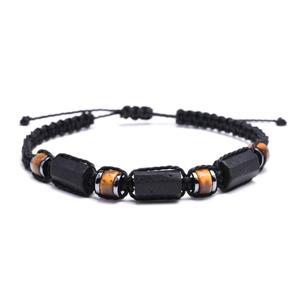 Pulseira de Proteção com Turmalina Negra, Olho de Tigre e Hematita – Feita à Mão Unissex
