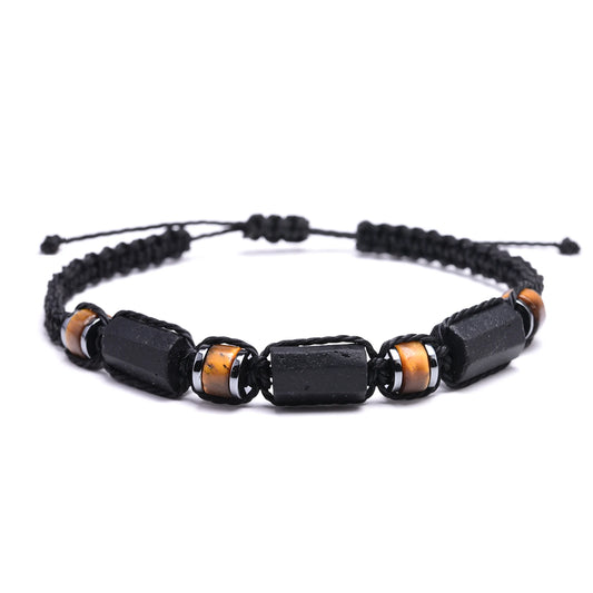 Pulseira de Proteção com Turmalina Negra, Olho de Tigre e Hematita – Feita à Mão Unissex