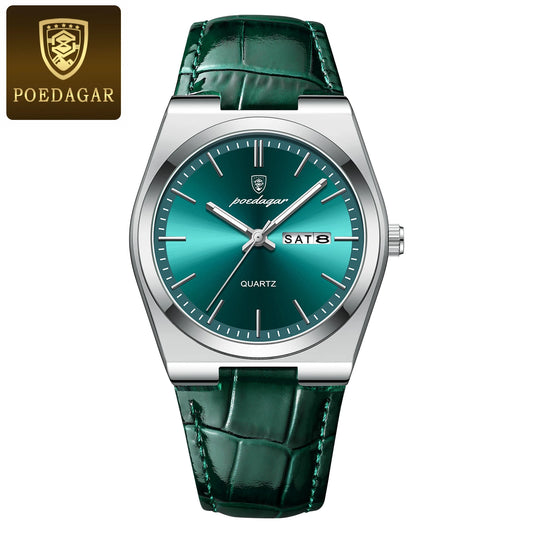 Relógio Masculino POEDAGAR Luxo – Quartzo em Couro Fashion Casual com Data e à Prova d’Água