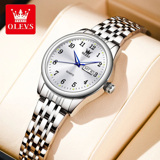 Relógio Feminino OLEVS Luxo – Quartzo em Aço Inoxidável Elegante e à Prova d’Água