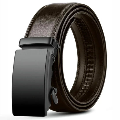 Cinto Masculino com Fivela Automática – Couro PU Preto, Luxo para Negócios e Jeans, Ajuste Confortável
