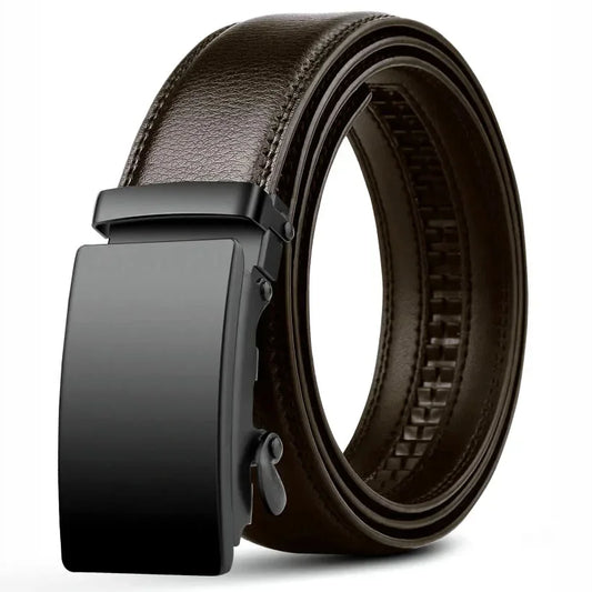 Cinto Masculino com Fivela Automática – Couro PU Preto, Luxo para Negócios e Jeans, Ajuste Confortável