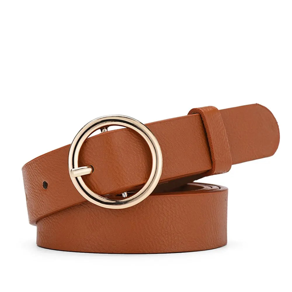 Cinto Feminino Fashion com Fivela Dourada – Ajustável e Elegante para Jeans e Calças