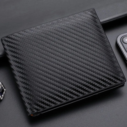 Carteira Curta Masculina de Fibra de Carbono com Zíper e Porta-Moedas – Porta-Cartões de Couro PU Casual