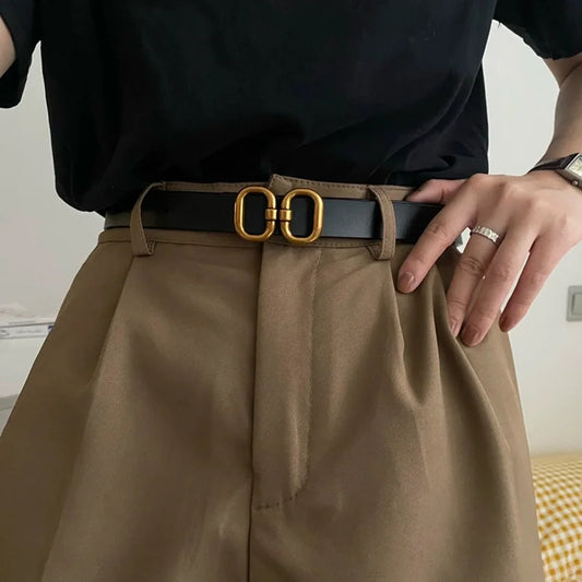 Cinto Feminino em Couro PU Fashion – Fivela Metálica Versátil para Jeans, Vestidos e Calças