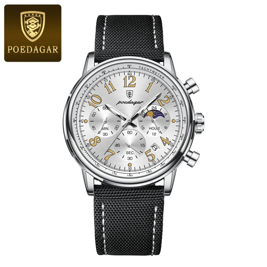 Relógio Masculino POEDAGAR Luxo – Quartzo com Pulseira em Nylon, Cronógrafo e à Prova d’Água
