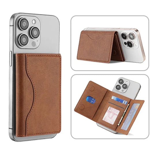 Trifold Magnetic PhonCarteira Magnética Trifold para iPhone – Porta-Cartões em Couro PU com MagSafe e Suportee Wallet PU Leather Card Bag Magsafe Card Holder Wallet for Apple IPhone 16 15 12 13 14 Pro Max Plus Mini