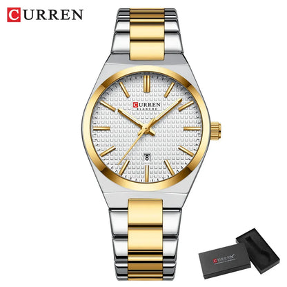 Relógio Feminino CURREN Quartz – Elegante com Pulseira de Aço Inoxidável e Mostrador “Love”