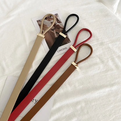 Cinto Fino em Couro PU – Estilo Laço Sem Furos para Vestidos, Jeans e Calças