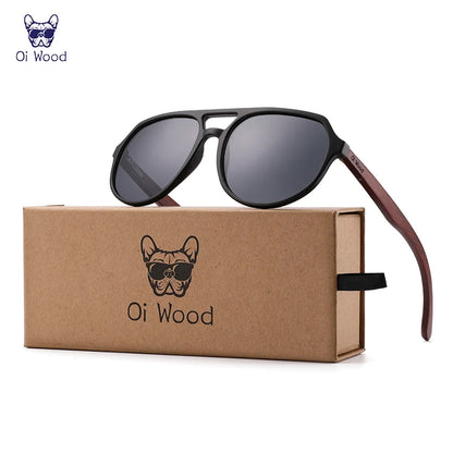 Óculos de Sol Oi Wood – Polarizados UV400, Aparência de Madeira Natural, Unissex, Estilo Clássico e Casual