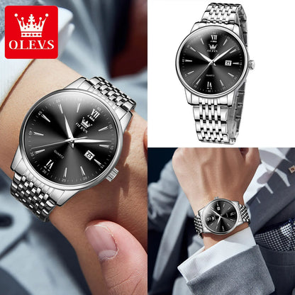 Relógio Masculino OLEVS Luxo – Quartzo em Aço Inoxidável Fashion Business à Prova d’Água