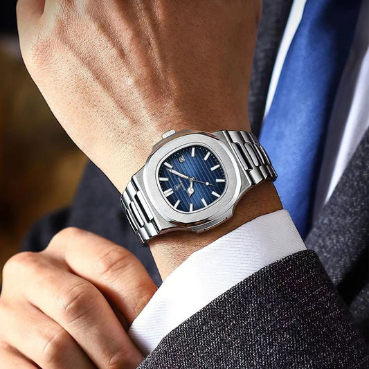 Relógio Masculino POEDAGAR 613 – Luxo Quadrado em Aço Inoxidável com Data, Ponteiros Luminosos e à Prova d’Água