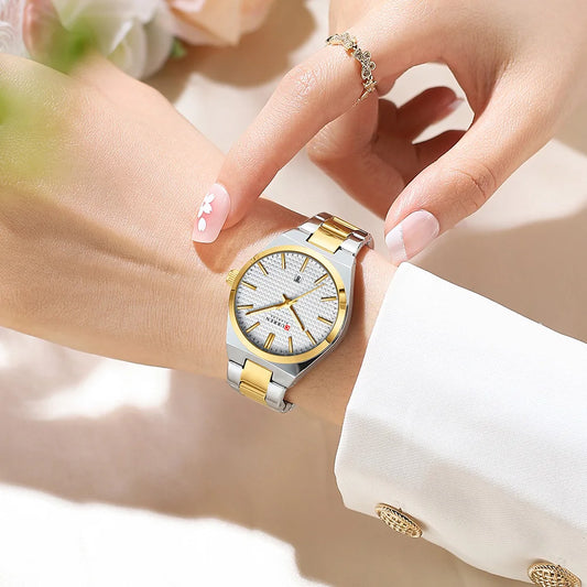 Relógio Feminino CURREN Quartz – Elegante com Pulseira de Aço Inoxidável e Mostrador “Love”