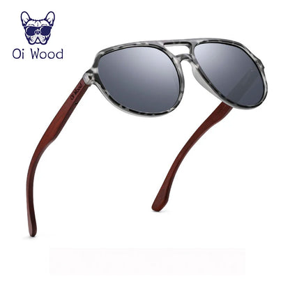 Óculos de Sol Oi Wood – Polarizados UV400, Aparência de Madeira Natural, Unissex, Estilo Clássico e Casual