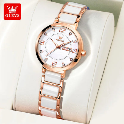 Relógio Feminino OLEVS – Luxo com Pulseira Tipo Cerâmica e Design Elegante à Prova d’Água