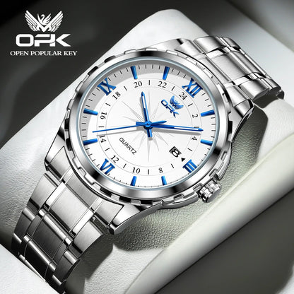 Relógio Masculino OPK 6003 – Quartz com Pulseira de Aço Inoxidável e Calendário Duplo