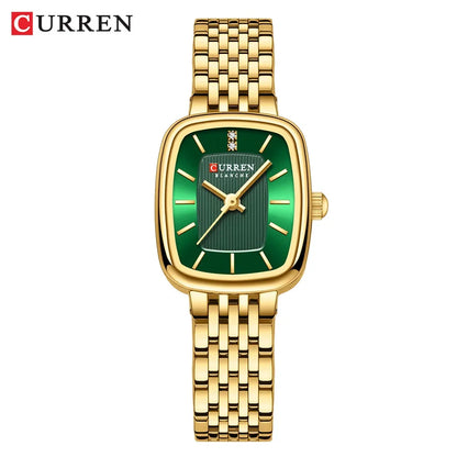 Relógio Feminino CURREN Quartz – Fashion em Aço Inoxidável com Design Retangular e Resistente à Água