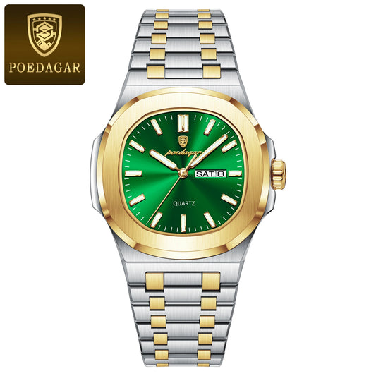 Relógio Masculino POEDAGAR Casual Luxo – Quartzo com Caixa Quadrada em Aço Inoxidável à Prova d’Água