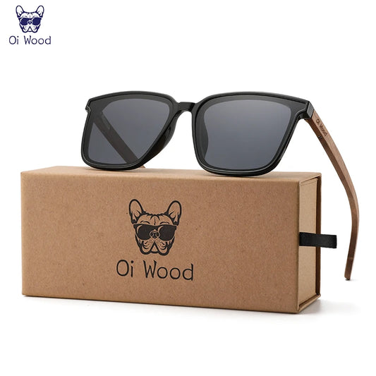 Óculos de Sol Quadrado Oi Wood – Madeira Natural, Lentes Polarizadas UV400, Luxo e Estilo Elegante Unissex