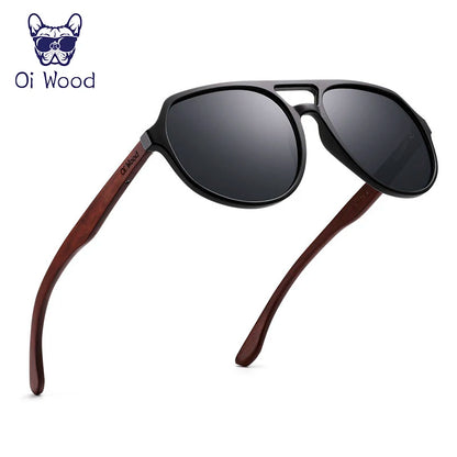 Óculos de Sol Oi Wood – Polarizados UV400, Aparência de Madeira Natural, Unissex, Estilo Clássico e Casual