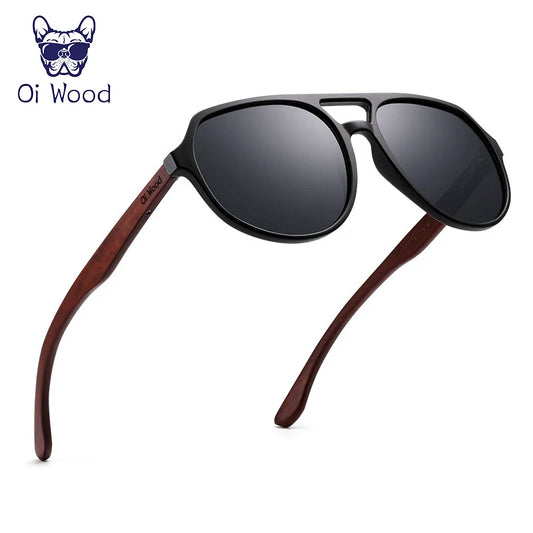 Óculos de Sol Oi Wood – Polarizados UV400, Aparência de Madeira Natural, Unissex, Estilo Clássico e Casual