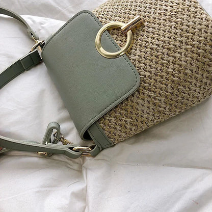 Bolsa Feminina de Palha para Praia 2026 – Estilo Coreano Bucket Crossbody Versátil