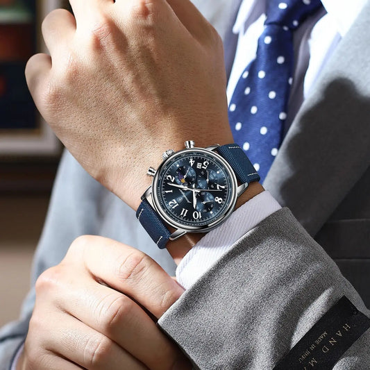 Relógio Masculino POEDAGAR de Luxo – Cronógrafo, Pulseira em Nylon e Couro, À Prova d’Água e Luminoso com Data