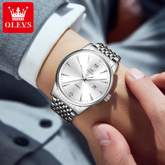 Relógio Masculino OLEVS Luxo – Quartzo em Aço Inoxidável Fashion Business à Prova d’Água