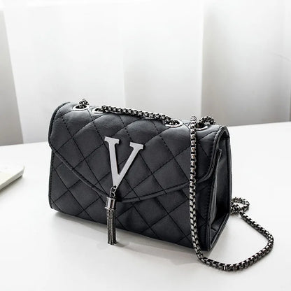 Bolsa Feminina de Luxo – Transversal e de Ombro em Couro PU com Design Matelassê e Tassel