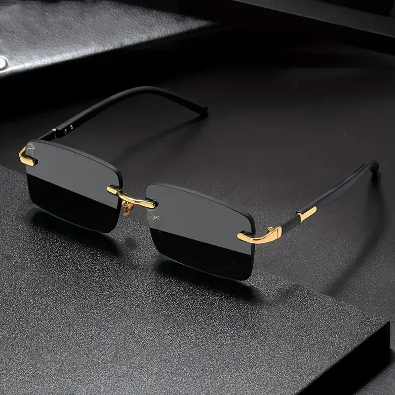 Óculos de Sol Retangular Sem Armação – Fashion Unissex com Proteção UV400 e Lentes Espelhadas