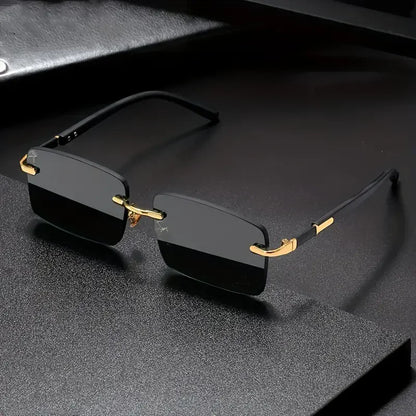 Óculos de Sol Retangular Sem Armação – Fashion Unissex com Proteção UV400 e Lentes Espelhadas