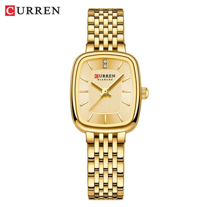 Relógio Feminino CURREN Quartz – Fashion em Aço Inoxidável com Design Retangular e Resistente à Água