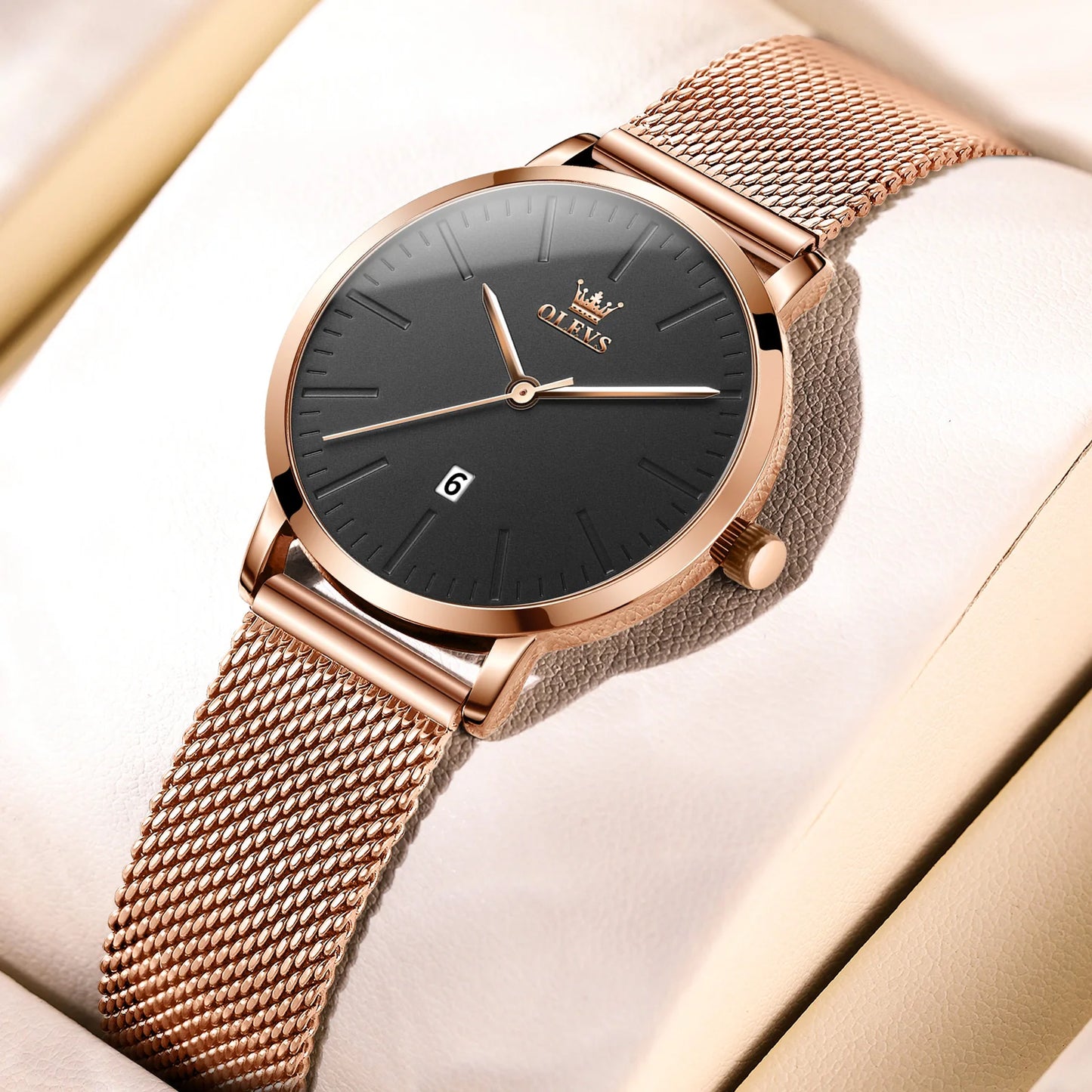 Relógio Feminino OLEVS Luxo – Quartzo Rose Gold Elegante e à Prova d’Água