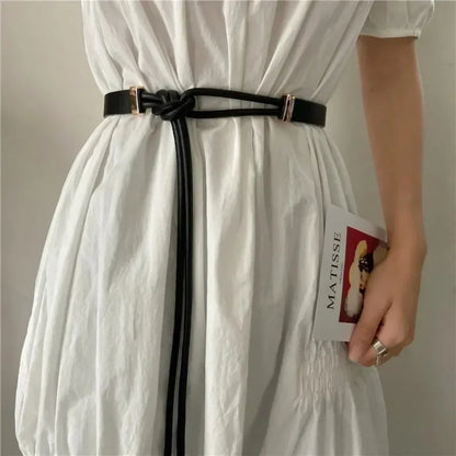 Cinto Fino em Couro PU – Estilo Laço Sem Furos para Vestidos, Jeans e Calças