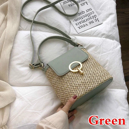 Bolsa Feminina de Palha para Praia 2026 – Estilo Coreano Bucket Crossbody Versátil
