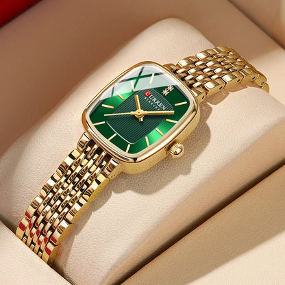Relógio Feminino CURREN Quartz – Fashion em Aço Inoxidável com Design Retangular e Resistente à Água