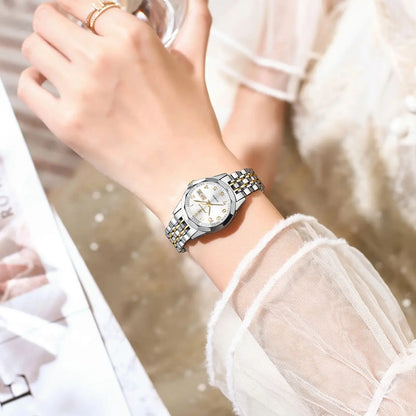 Relógio Feminino POEDAGAR Quartz – À Prova d’Água, Aço Inoxidável, Luminoso com Data e Dia da Semana