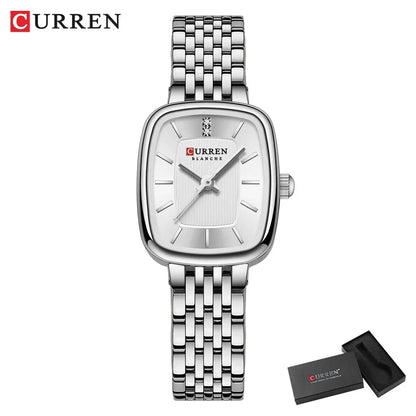 Relógio Feminino CURREN Quartz – Fashion em Aço Inoxidável com Design Retangular e Resistente à Água