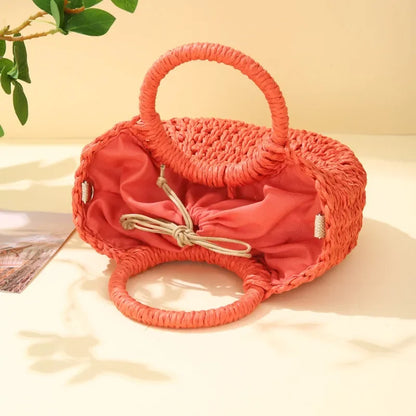 Bolsa de Praia Feminina em Palha Trançada – Formato Meia-Lua com Grande Capacidade e Estilo Verão
